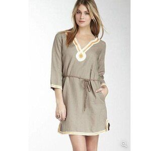 Lucky Brand Linen Blend Havana Belted Embroidered Tunic